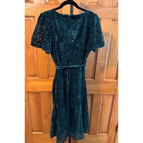 DKNY Burnout Velvet Flutter-Sleeve Midi Dress Size 12 Green NWT - Picture 4 of 12